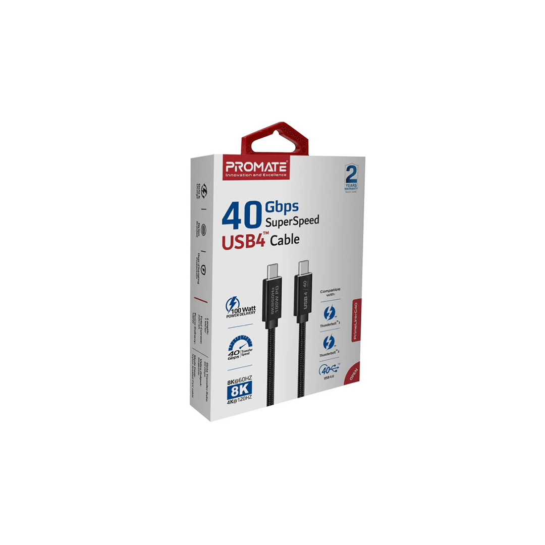 Promate PrimeLink-C40 40Gbps SuperSpeed USB4™ Cable in Qatar Promate PrimeLink-C40 40Gbps SuperSpeed USB4™ Cable in Qatar